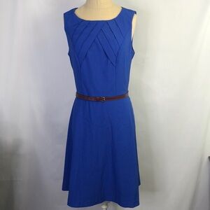 Dress Barn Blue Fit And Flare Belted Dress Size 8